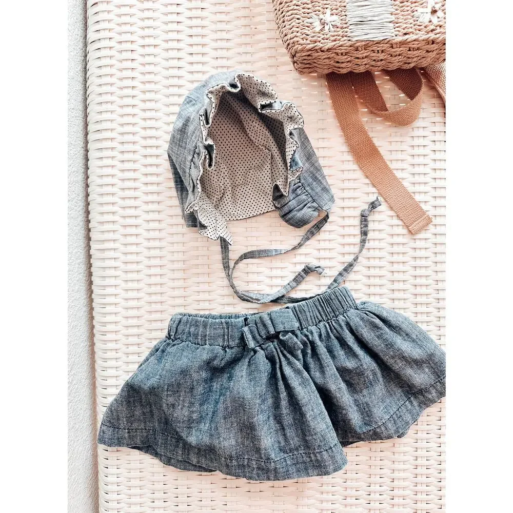 Sweetest Days Baby Gap Chambray Skirted Bloomers + Reversible Baby Bonnet